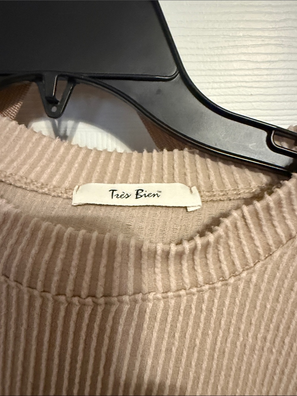 Colorblock Ribbed Long-Sleeve shirt- Beige & Rust - Picture 2 of 4